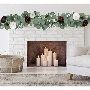 2pc Fall Festive White Pumpkin Pinecone Berry Garland/Table Runner / Home Decor